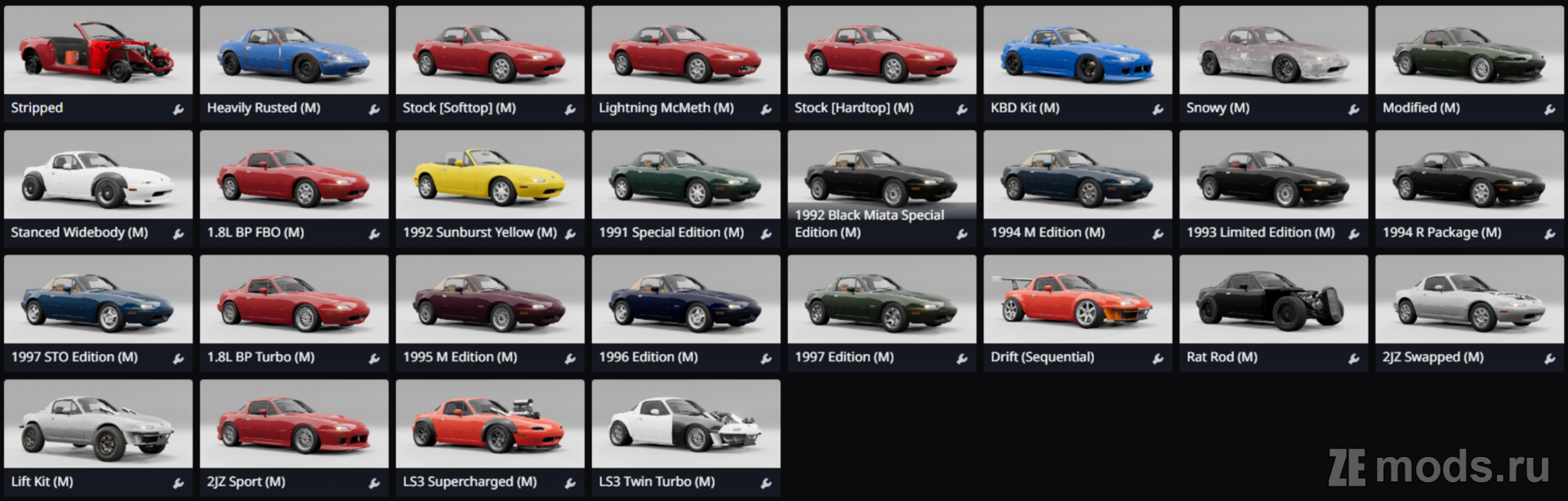 Мод Mazda Miata MX-5 1990-97 (2.0) для BeamNG.drive (0.38.x)